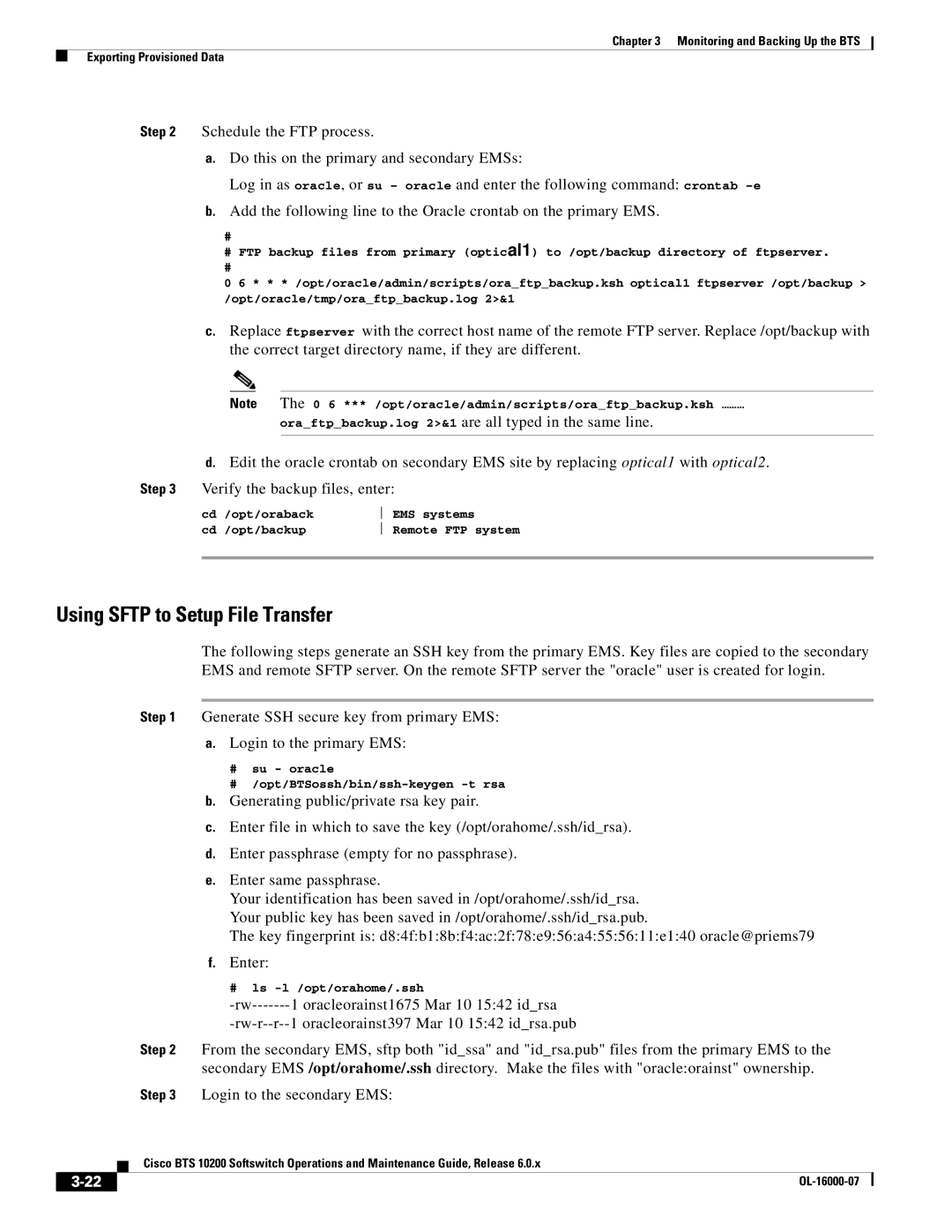 Cisco Systems 10200 Using Sftp to Setup File Transfer, Oracleorainst1675 Mar 10 1542 idrsa, # ls -l /opt/orahome/.ssh 