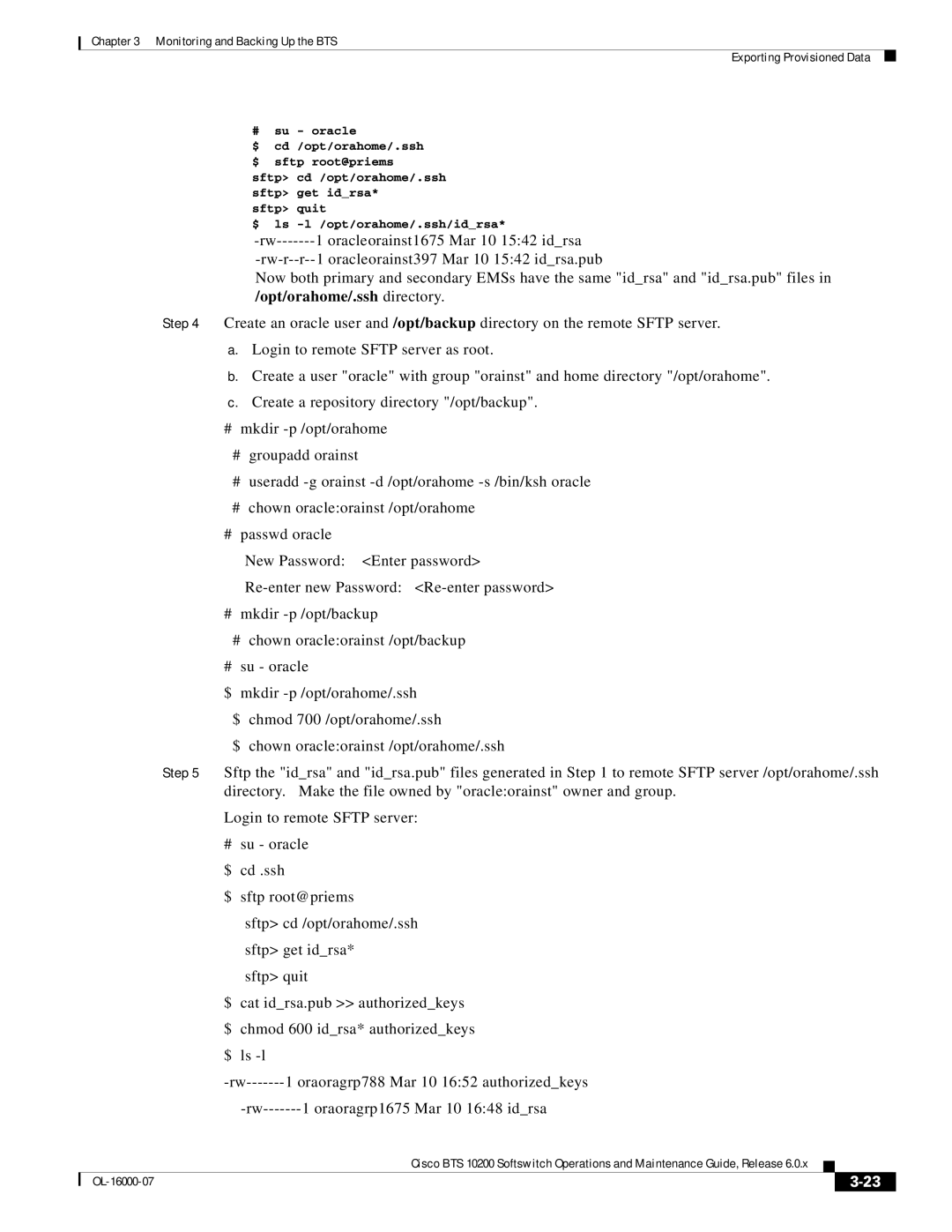 Cisco Systems 10200 manual Monitoring and Backing Up the BTS Exporting Provisioned Data 