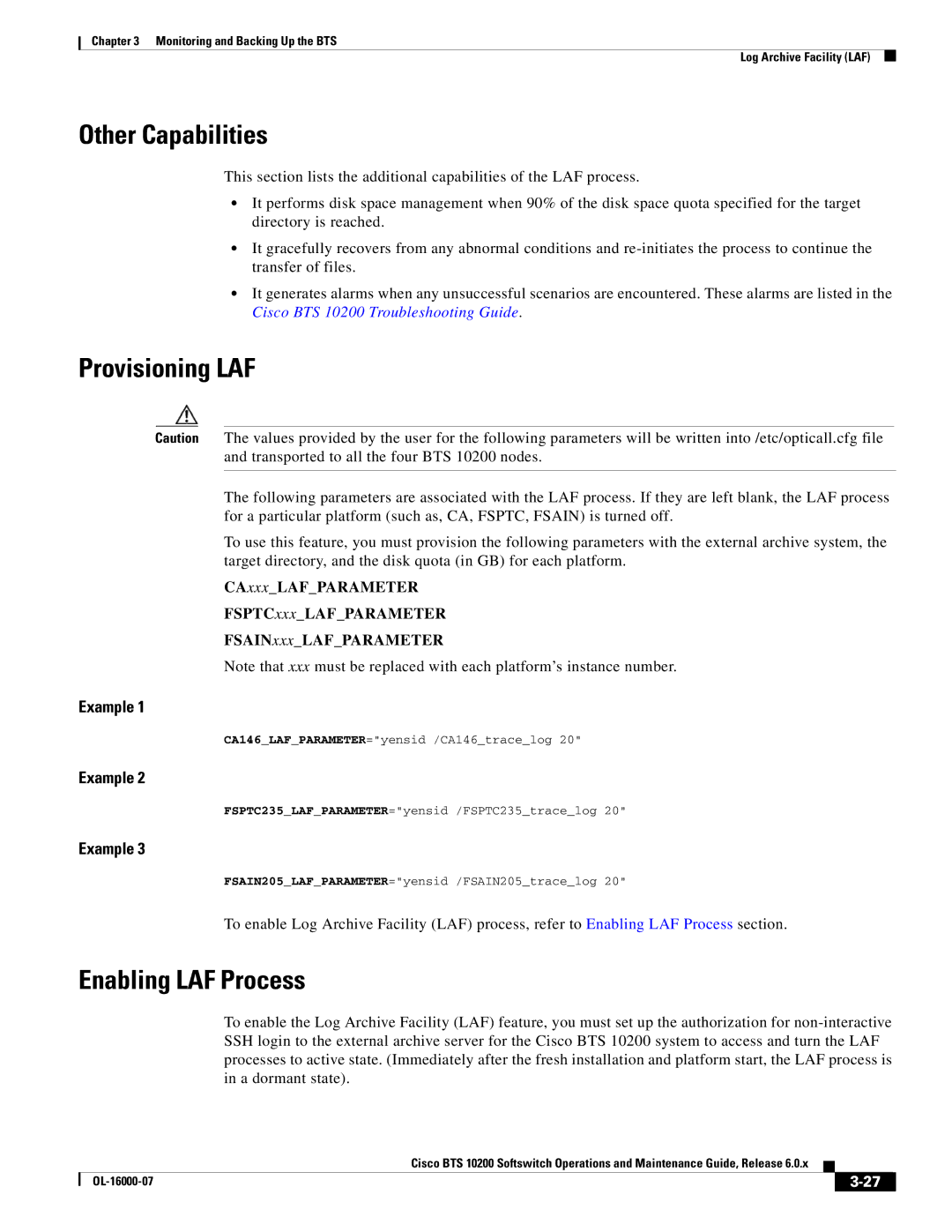 Cisco Systems 10200 manual Other Capabilities, Provisioning LAF, Enabling LAF Process 