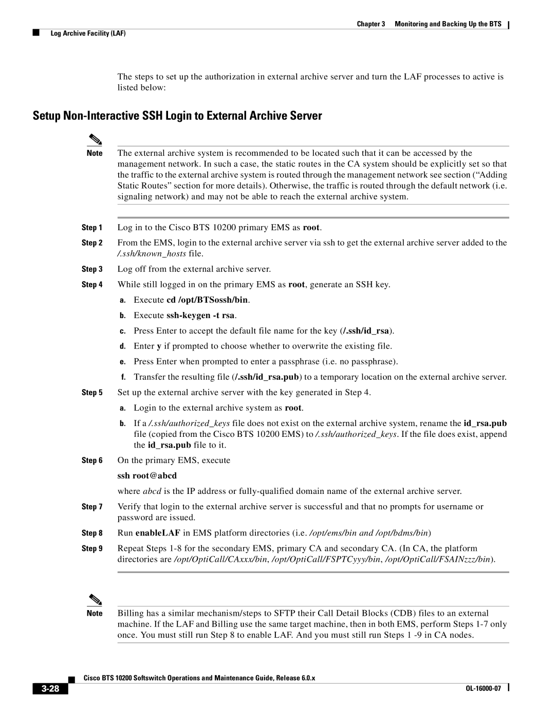 Cisco Systems 10200 manual Setup Non-Interactive SSH Login to External Archive Server 