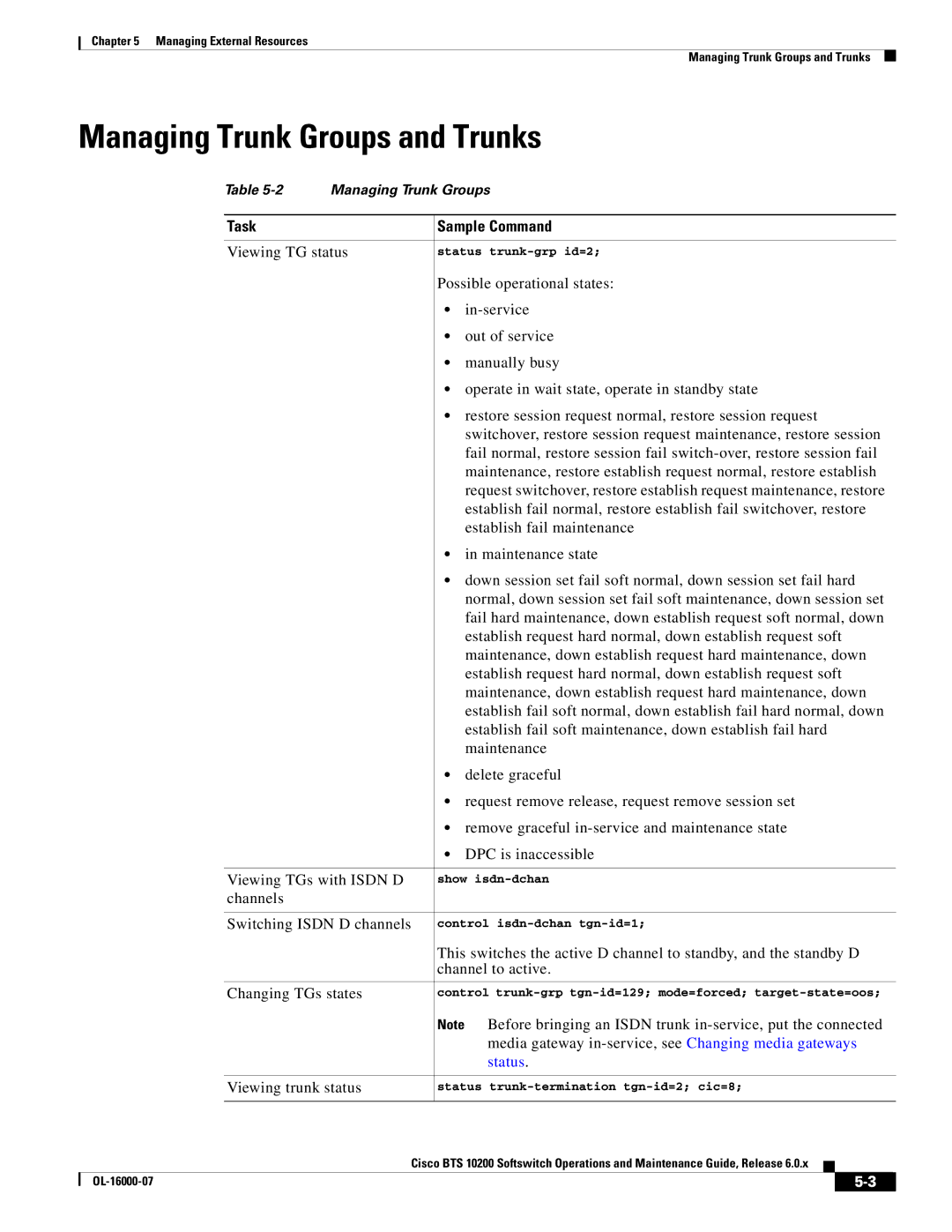 Cisco Systems 10200 manual Managing Trunk Groups and Trunks 