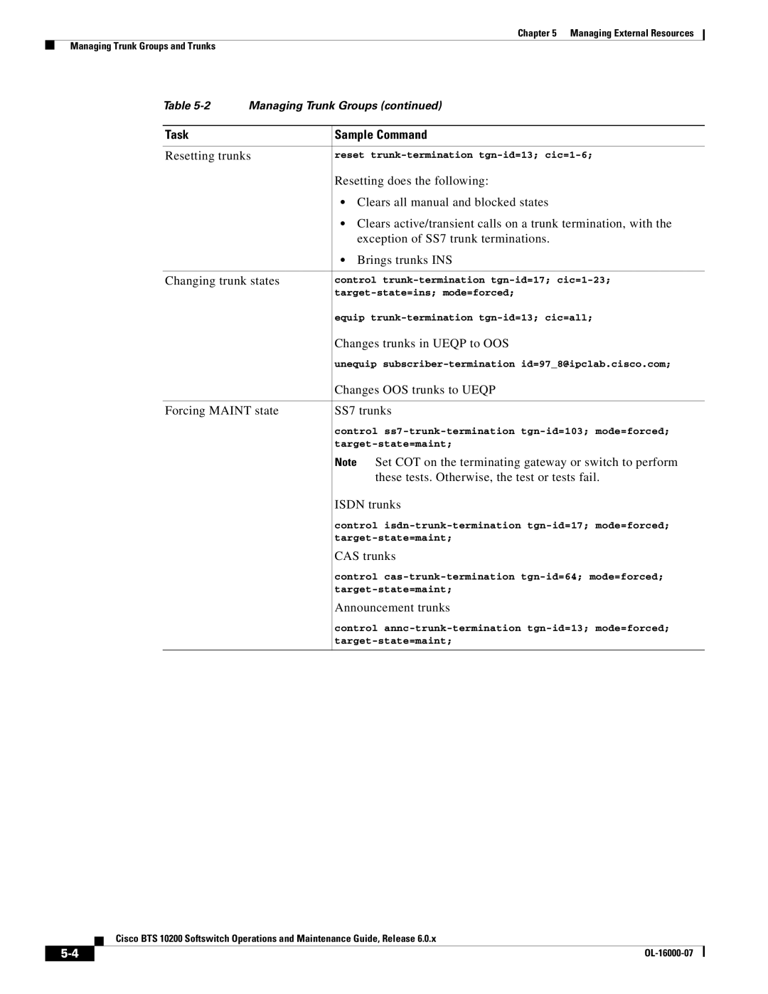 Cisco Systems 10200 manual Reset trunk-termination tgn-id=13 cic=1-6, Control trunk-termination tgn-id=17 cic=1-23 