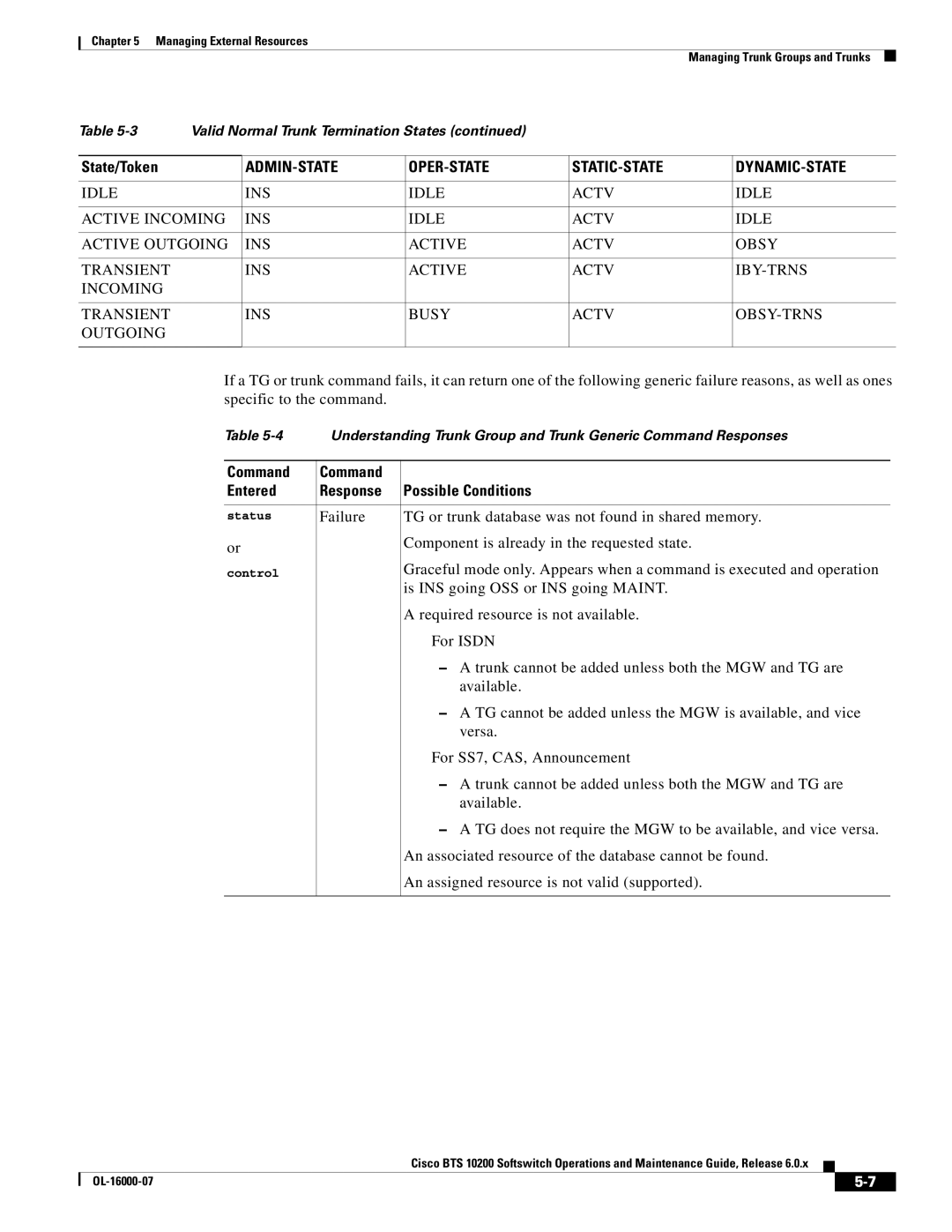 Cisco Systems 10200 manual Specific to the command, Command Entered Response Possible Conditions, Status, Control 