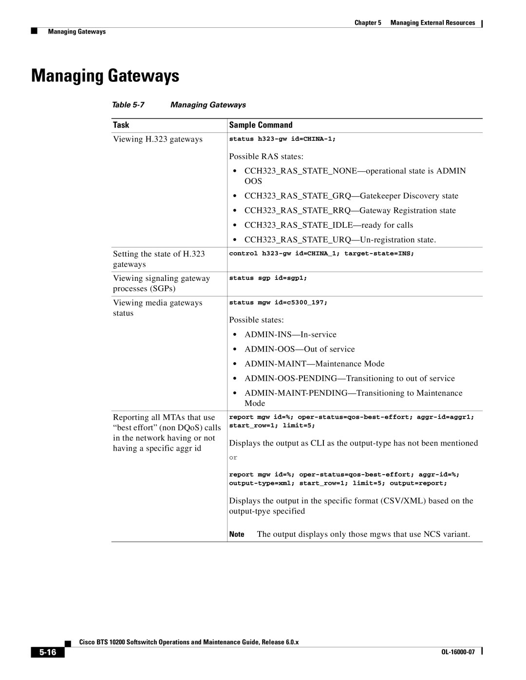 Cisco Systems 10200 manual Managing Gateways 