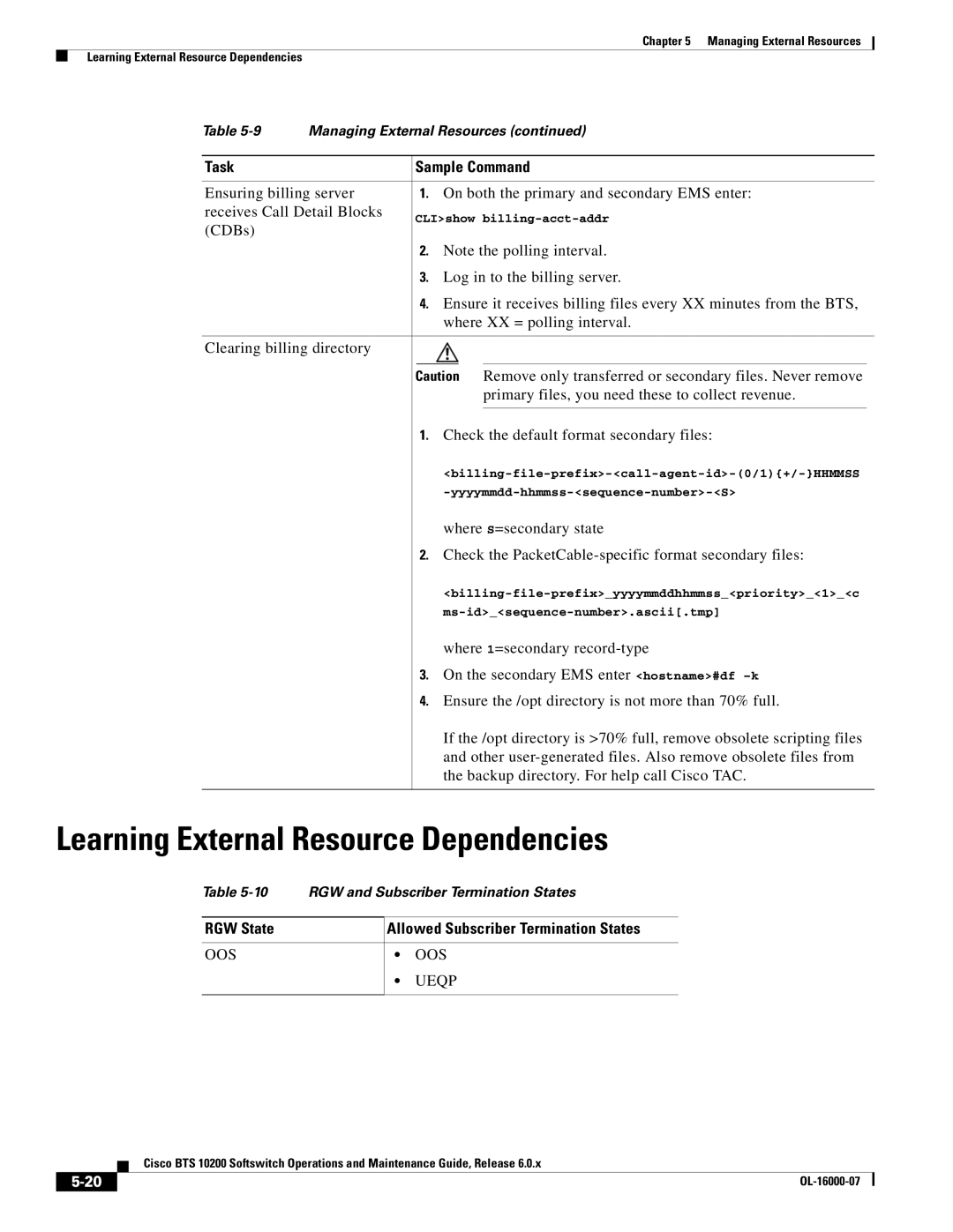 Cisco Systems 10200 Learning External Resource Dependencies, CLIshow billing-acct-addr, Yyyymmdd-hhmmss-sequence-number-S 