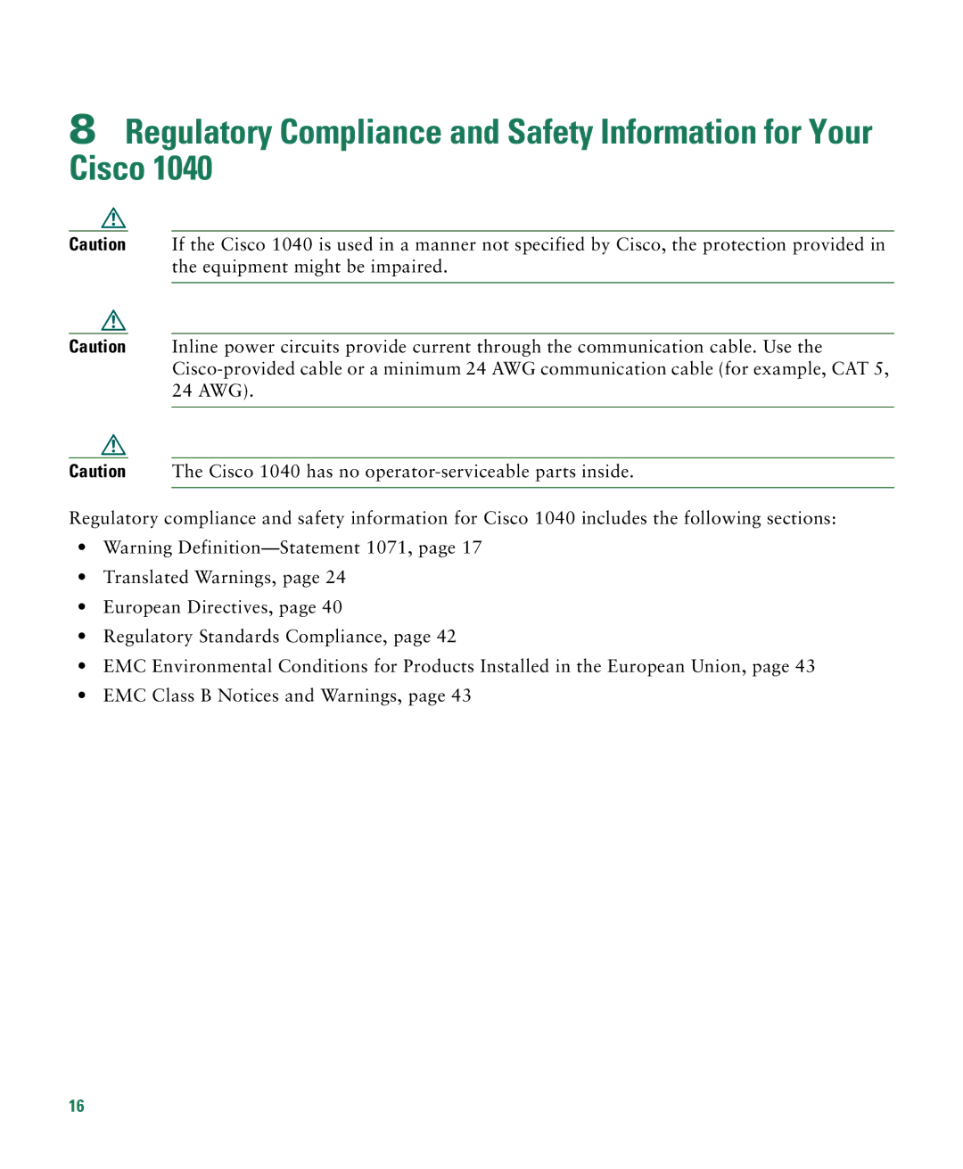 Cisco Systems 1040 manual Regulatory Compliance and Safety Information for Your Cisco 