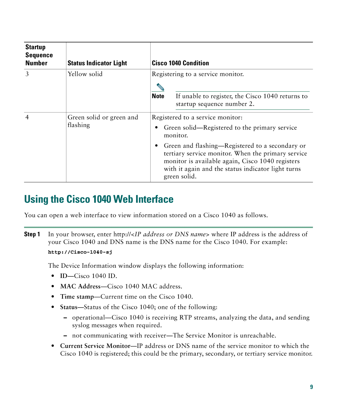 Cisco Systems manual Using the Cisco 1040 Web Interface 