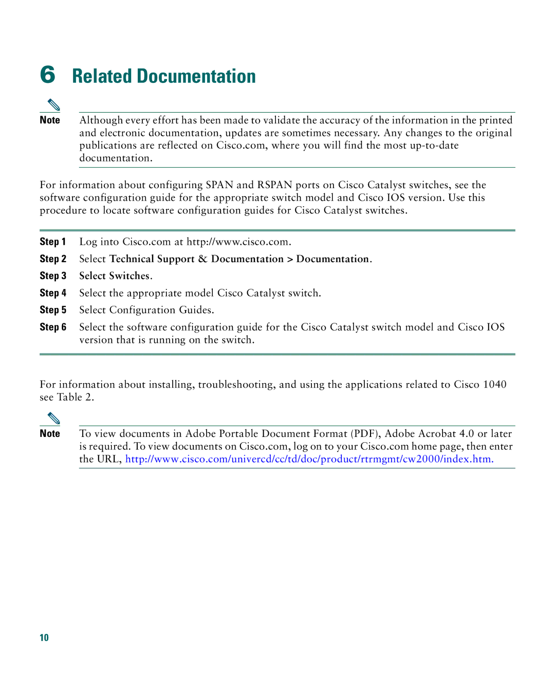 Cisco Systems 1040 quick start Related Documentation 