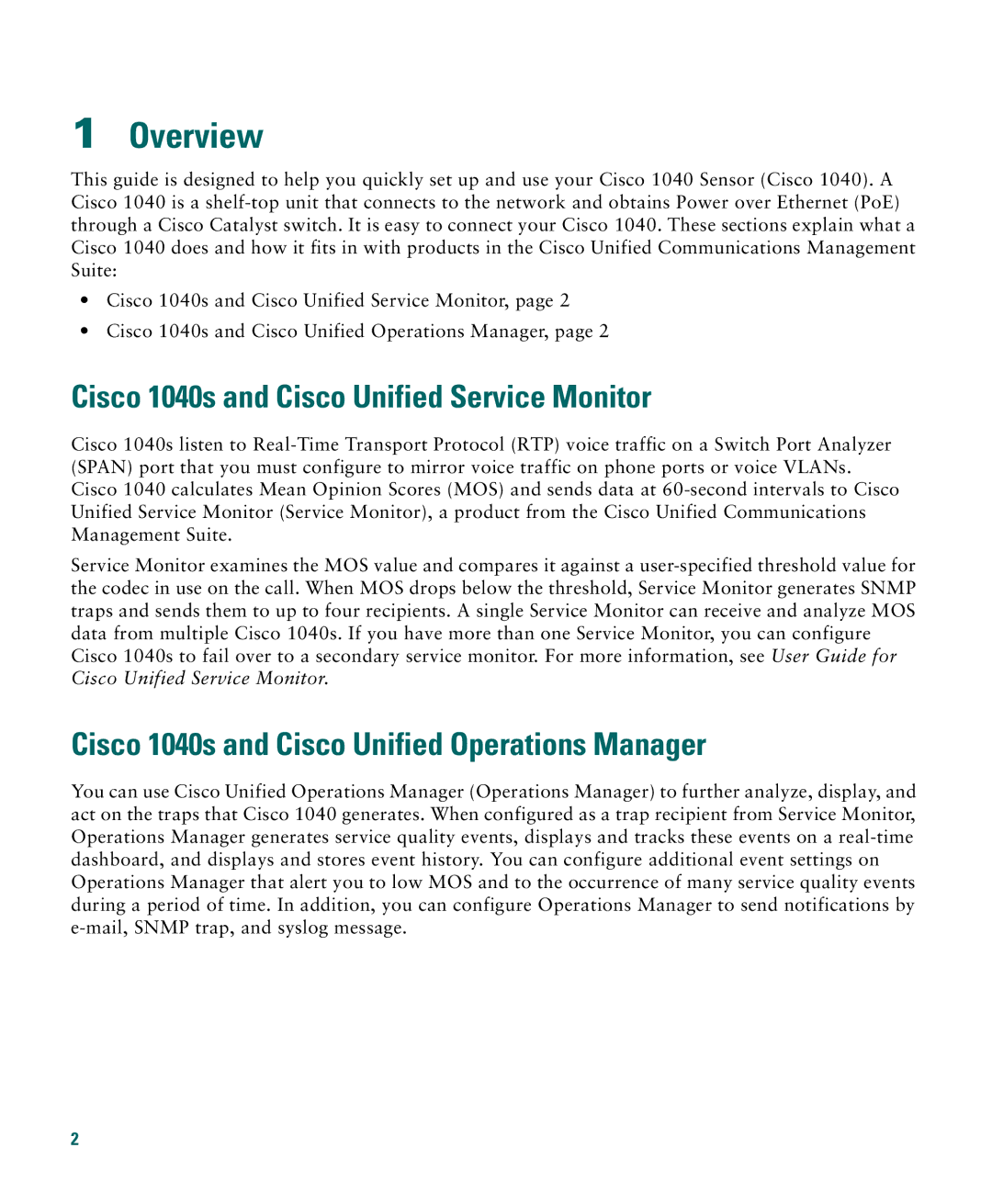 Cisco Systems Overview, Cisco 1040s and Cisco Unified Service Monitor, Cisco 1040s and Cisco Unified Operations Manager 