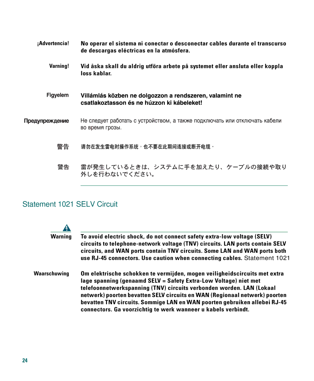 Cisco Systems 1040 quick start Statement 1021-SELV Circuit 