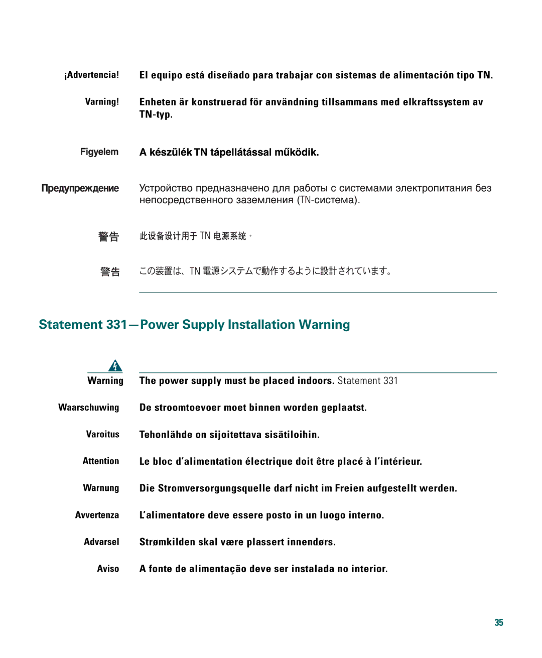 Cisco Systems 1040 quick start Statement 331-Power Supply Installation Warning 