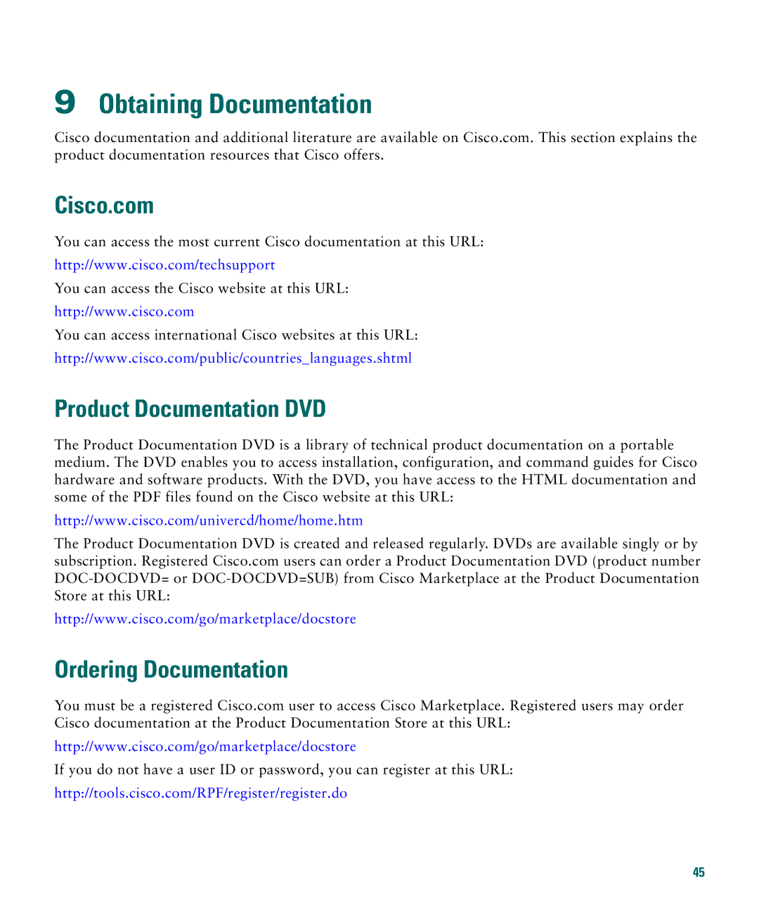 Cisco Systems 1040 quick start Obtaining Documentation, Cisco.com, Product Documentation DVD Ordering Documentation 