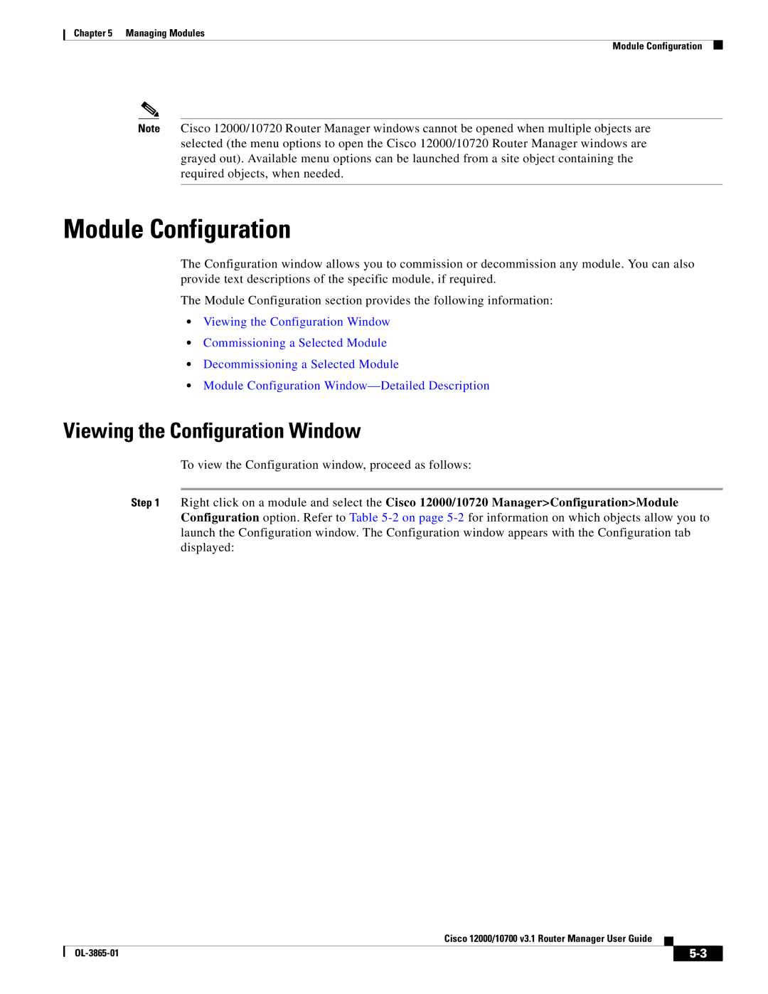 Cisco Systems 10700 manual Module Configuration, Viewing the Configuration Window 