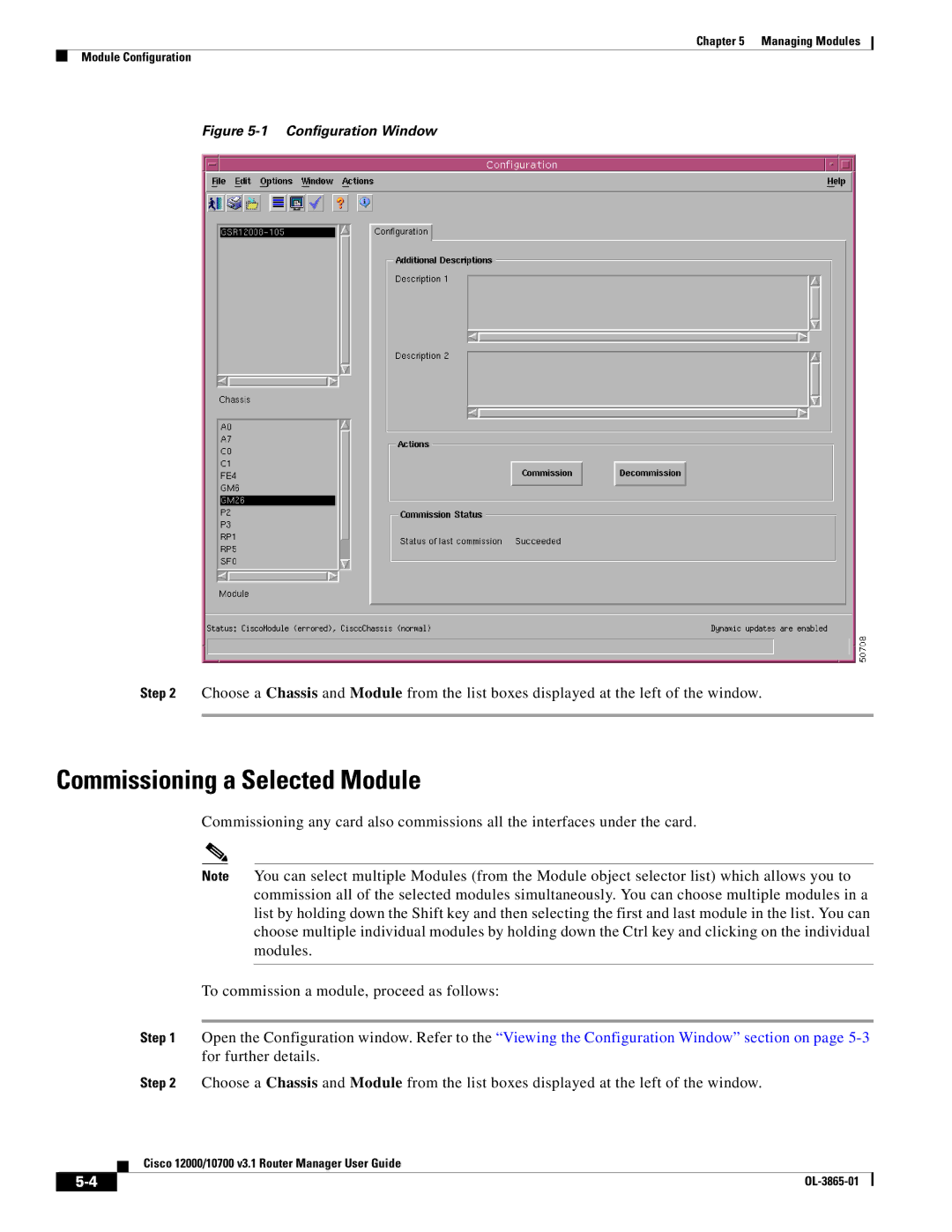 Cisco Systems 10700 manual Commissioning a Selected Module, Configuration Window 