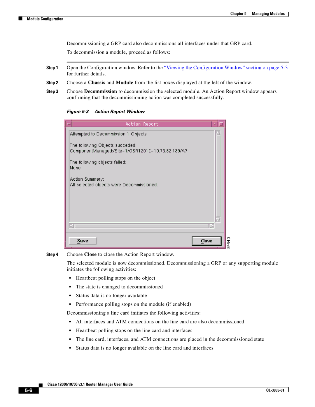 Cisco Systems 10700 manual Action Report Window 