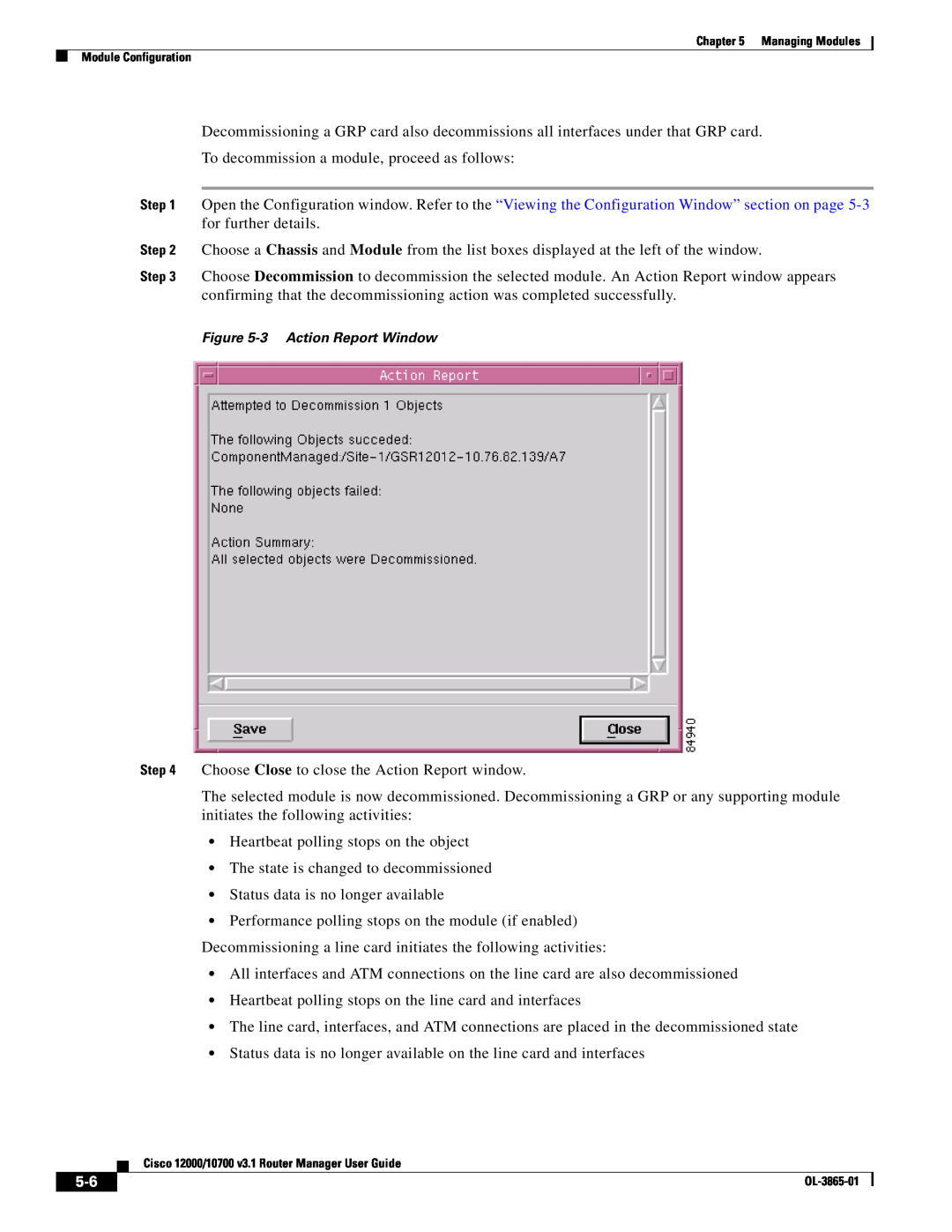 Cisco Systems 10700 manual 3 Action Report Window 