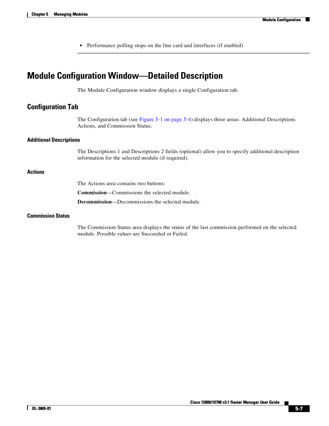 Cisco Systems 10700 Module Configuration Window-Detailed Description, Configuration Tab, Additional Descriptions, Actions 