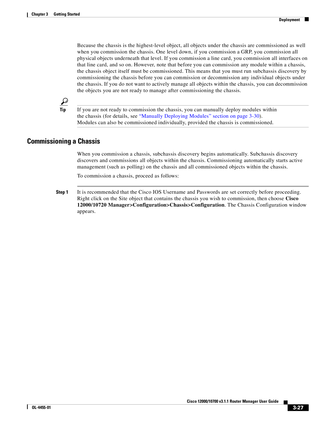 Cisco Systems 12000, 10720 manual Commissioning a Chassis 