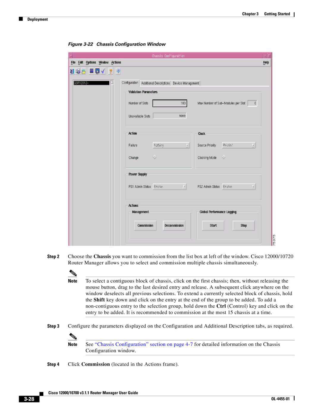 Cisco Systems 10720, 12000 manual Chassis Configuration Window 