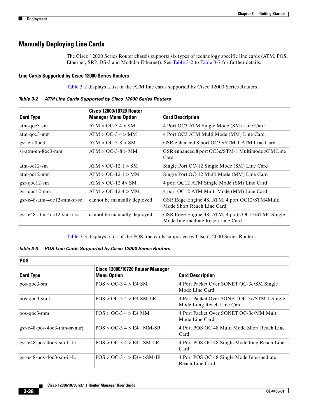 Cisco Systems 10720 manual Manually Deploying Line Cards, Line Cards Supported by Cisco 12000 Series Routers 