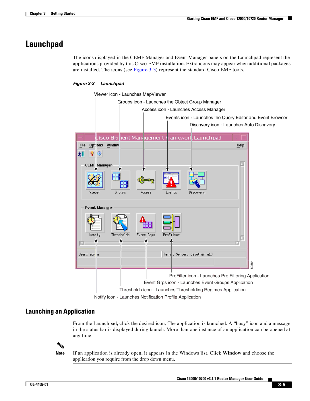 Cisco Systems 12000, 10720 manual Launchpad, Launching an Application 