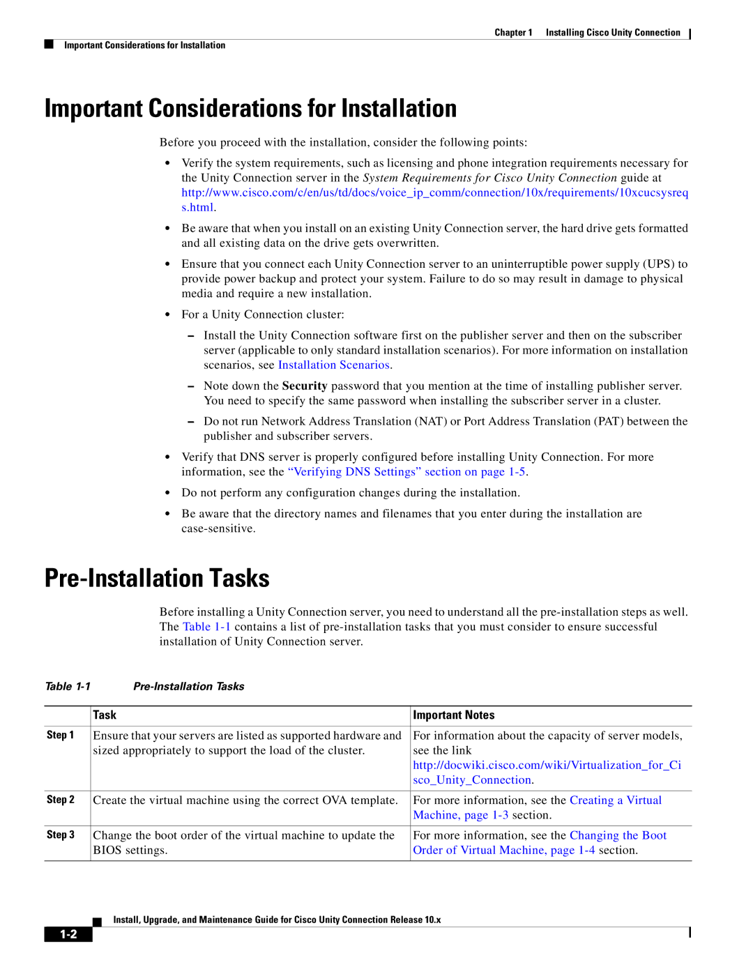 Cisco Systems 10.x manual Important Considerations for Installation, Pre-Installation Tasks, Task Important Notes 