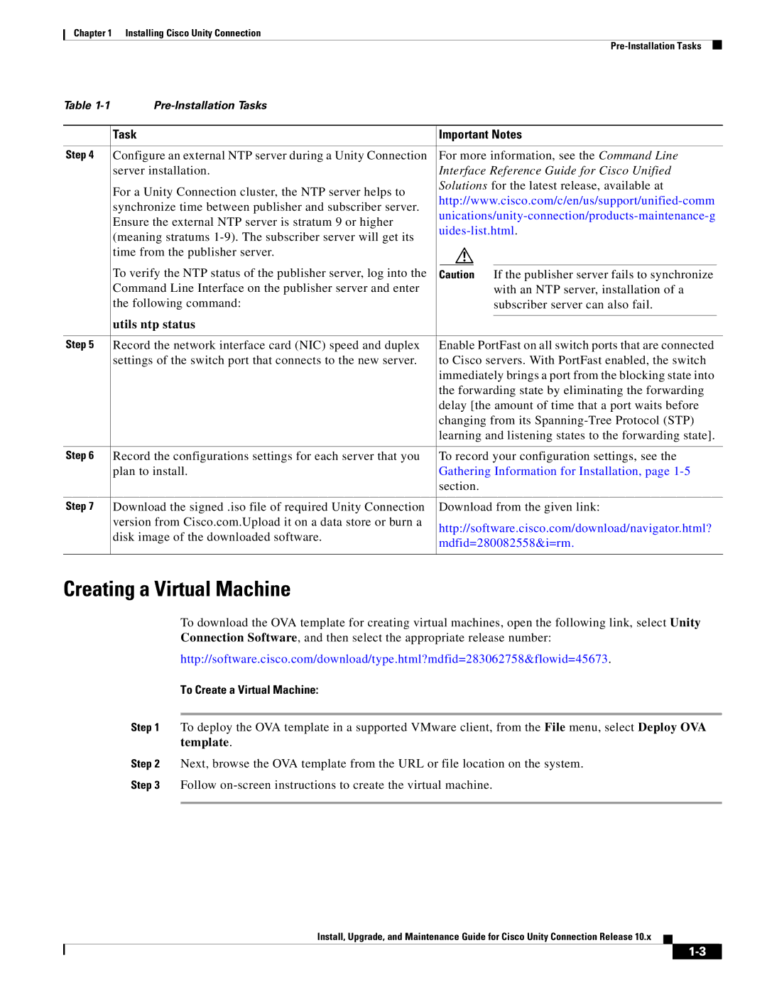 Cisco Systems 10.x manual Creating a Virtual Machine, Utils ntp status, To Create a Virtual Machine 