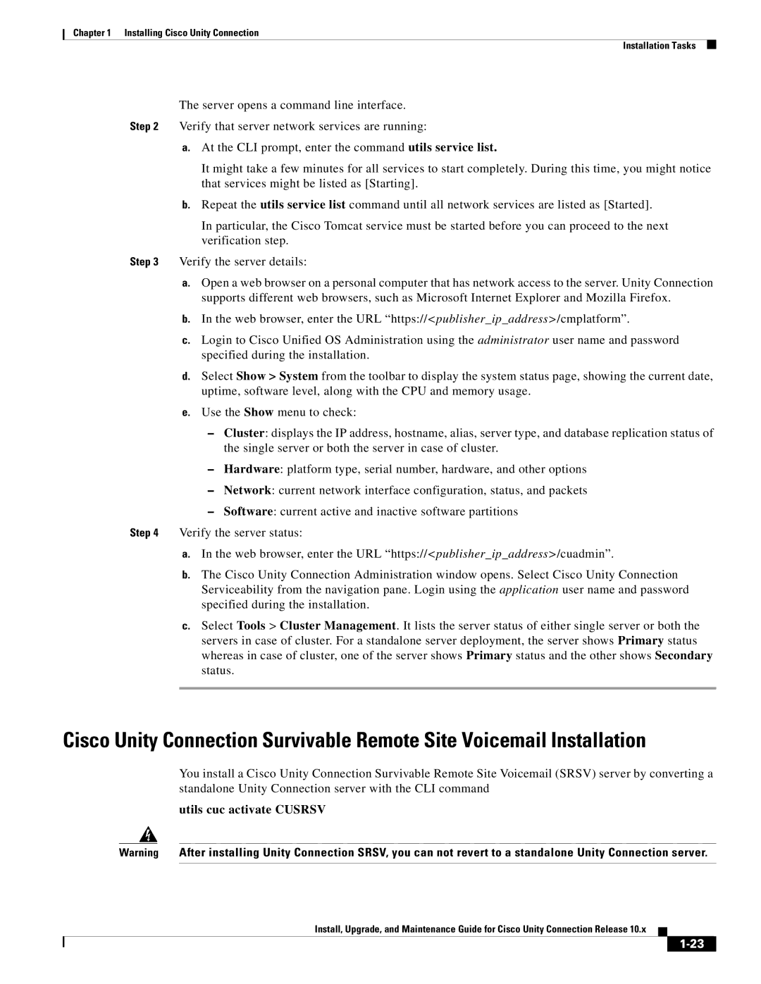 Cisco Systems 10.x manual Utils cuc activate Cusrsv 