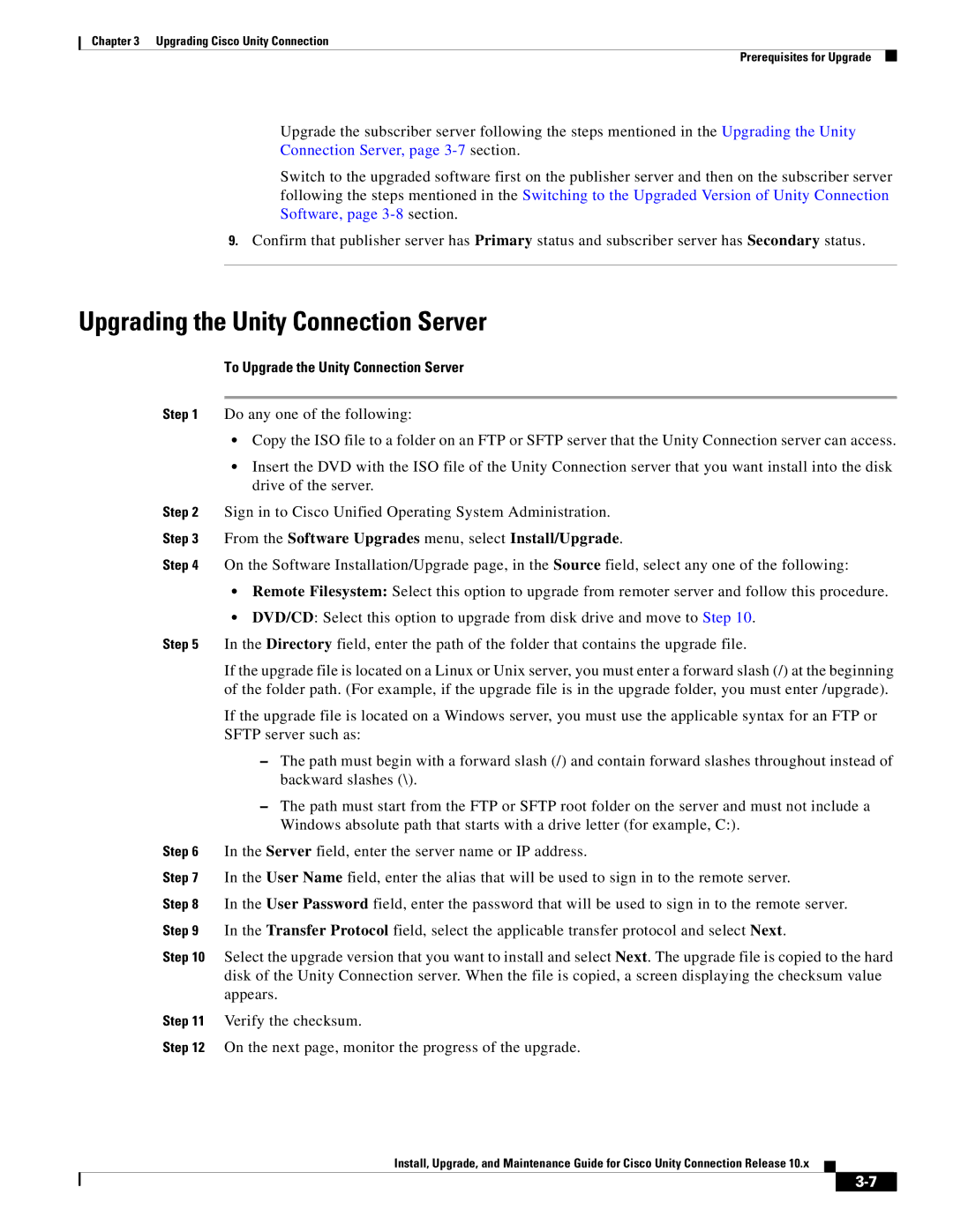 Cisco Systems 10.x manual Upgrading the Unity Connection Server, Connection Server, page 3-7section 