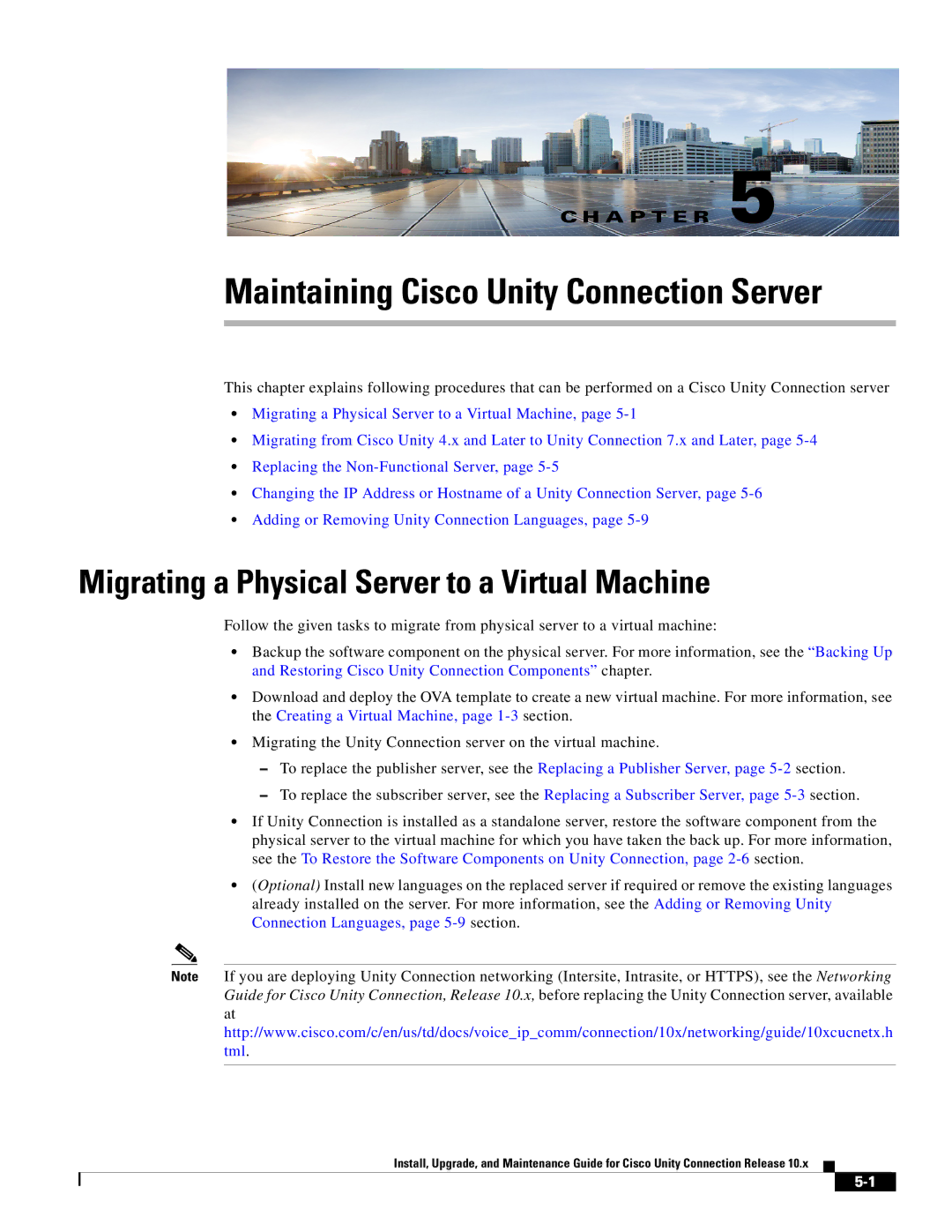 Cisco Systems 10.x manual Maintaining Cisco Unity Connection Server, Migrating a Physical Server to a Virtual Machine 