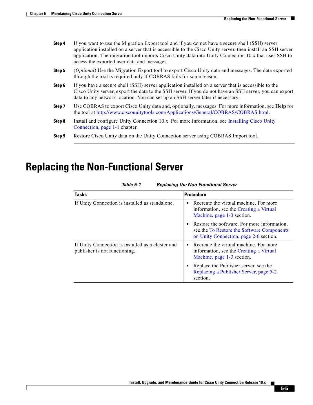 Cisco Systems 10.x manual Replacing the Non-Functional Server, Tasks Procedure 