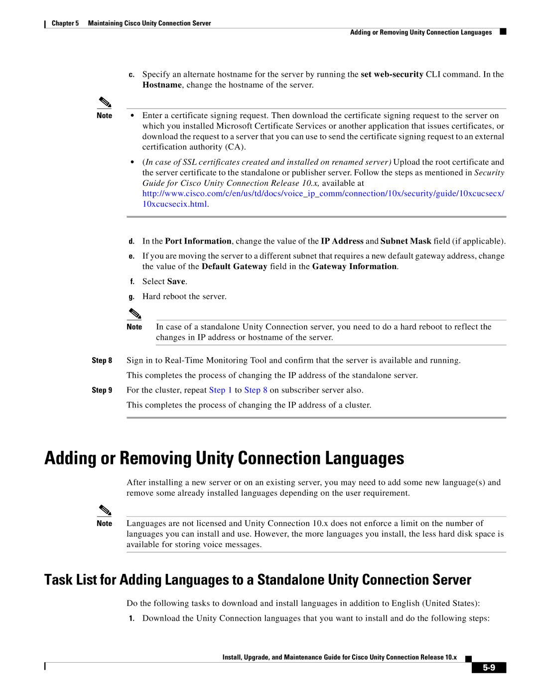 Cisco Systems 10.x manual Adding or Removing Unity Connection Languages, 10xcucsecix.html 