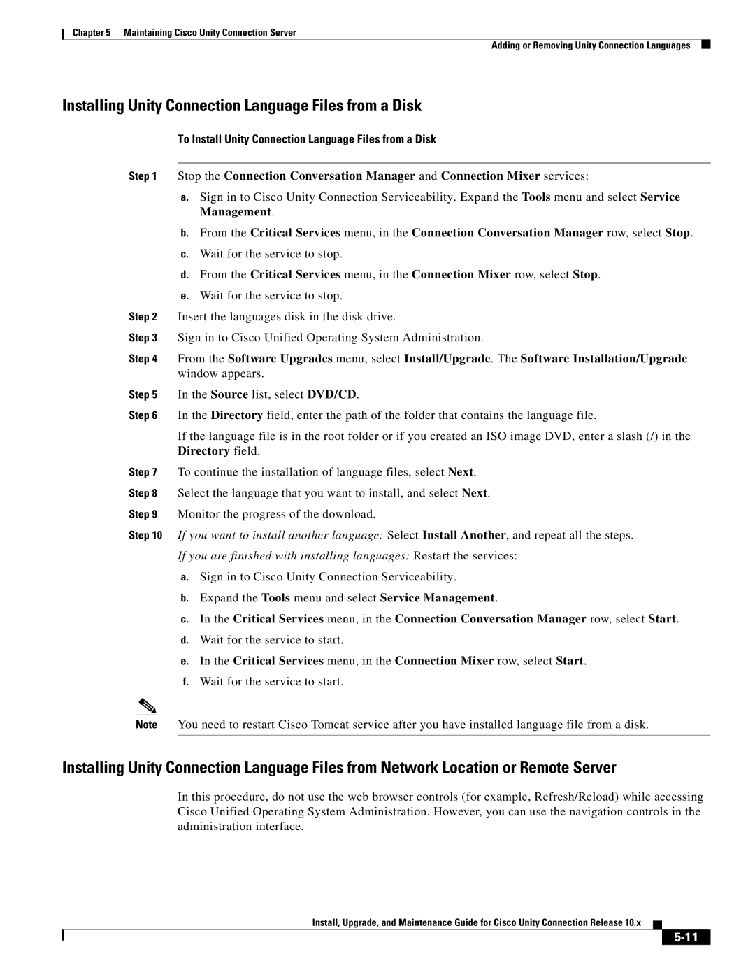 Cisco Systems 10.x manual Installing Unity Connection Language Files from a Disk 