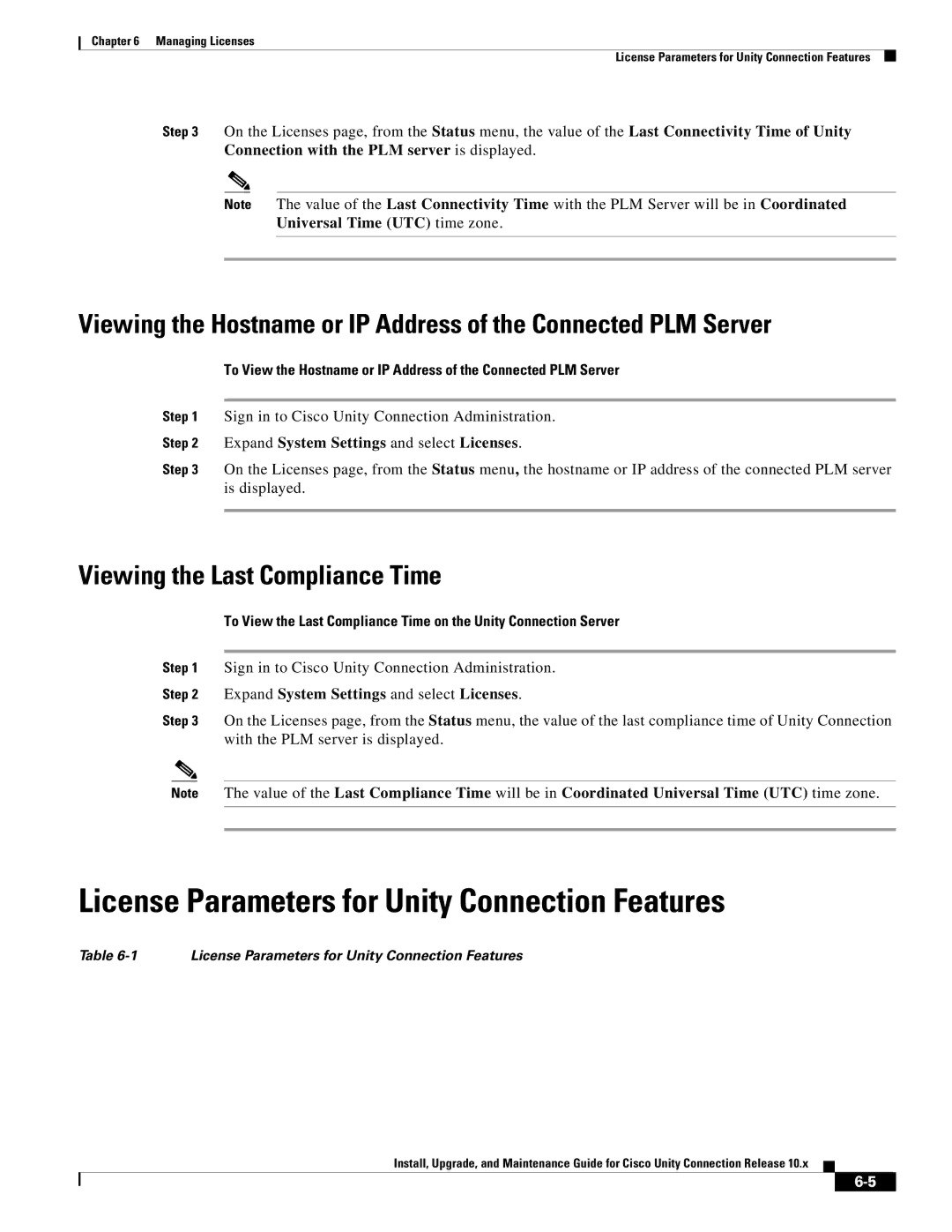 Cisco Systems 10.x manual License Parameters for Unity Connection Features, Viewing the Last Compliance Time 