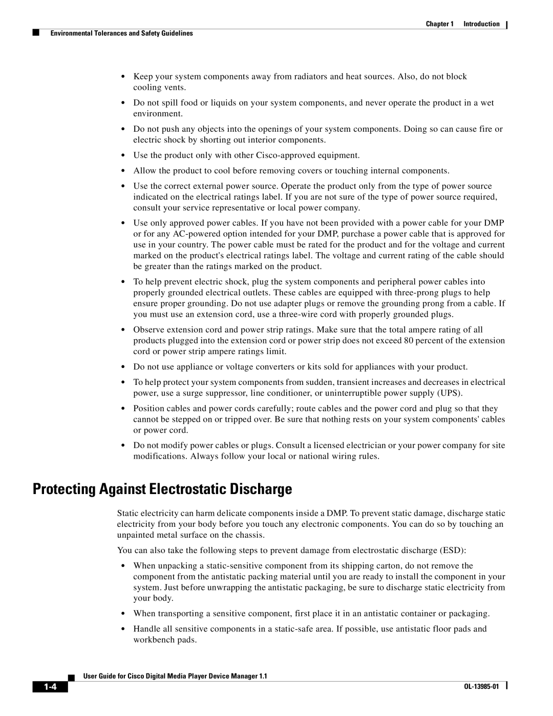 Cisco Systems 1.1 manual Protecting Against Electrostatic Discharge 