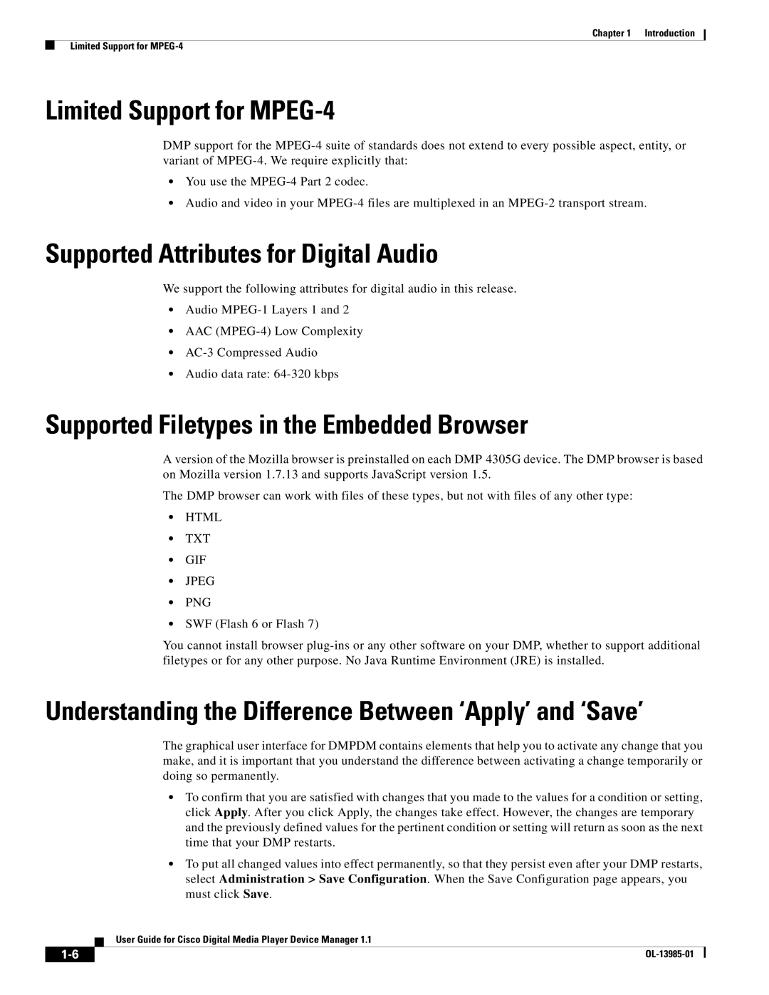 Cisco Systems 1.1 manual Limited Support for MPEG-4, Supported Attributes for Digital Audio 