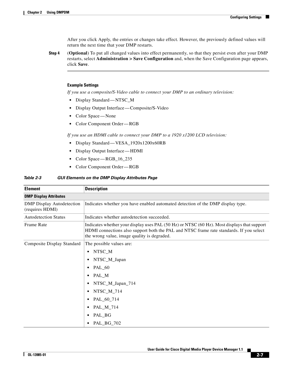 Cisco Systems 1.1 manual Example Settings, Palbg 