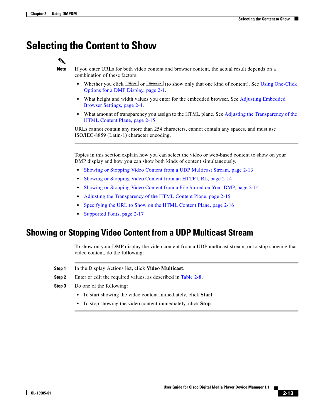 Cisco Systems 1.1 manual Selecting the Content to Show 