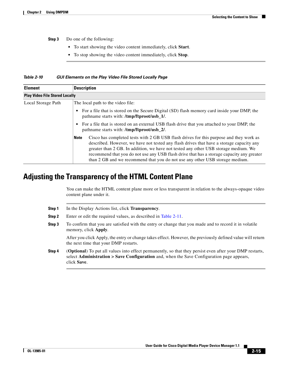 Cisco Systems 1.1 manual Adjusting the Transparency of the Html Content Plane 