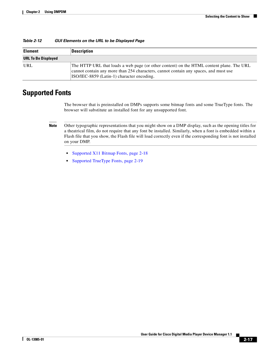 Cisco Systems 1.1 manual Supported Fonts, Supported X11 Bitmap Fonts, Supported TrueType Fonts 