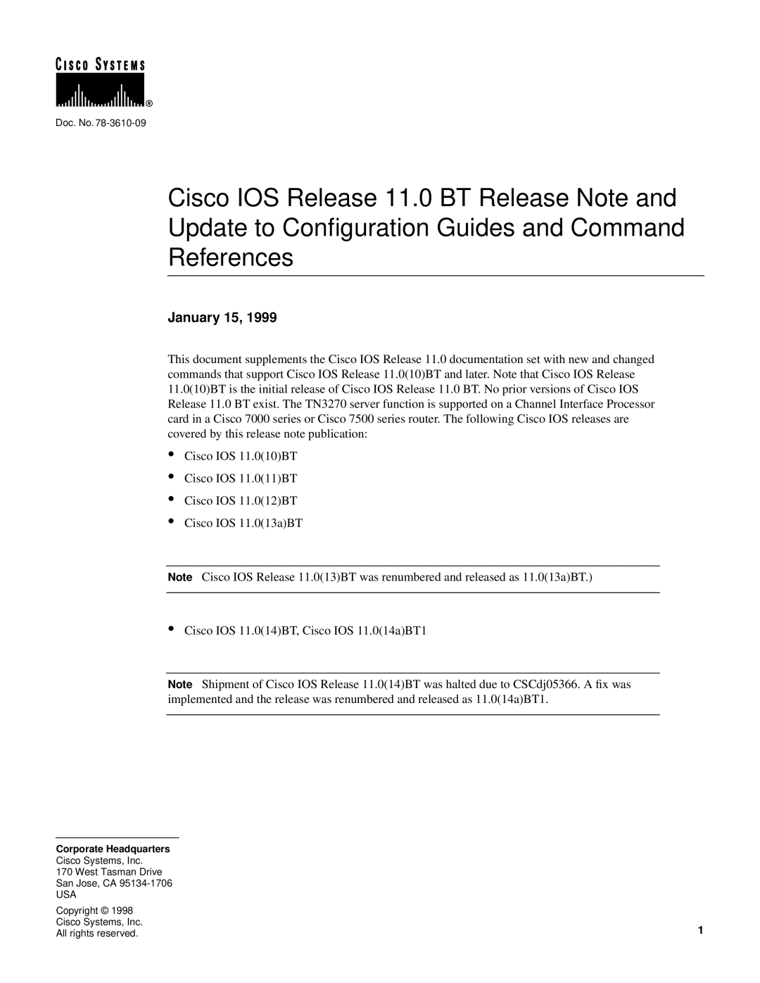 Cisco Systems 11.0 BT manual January 15 