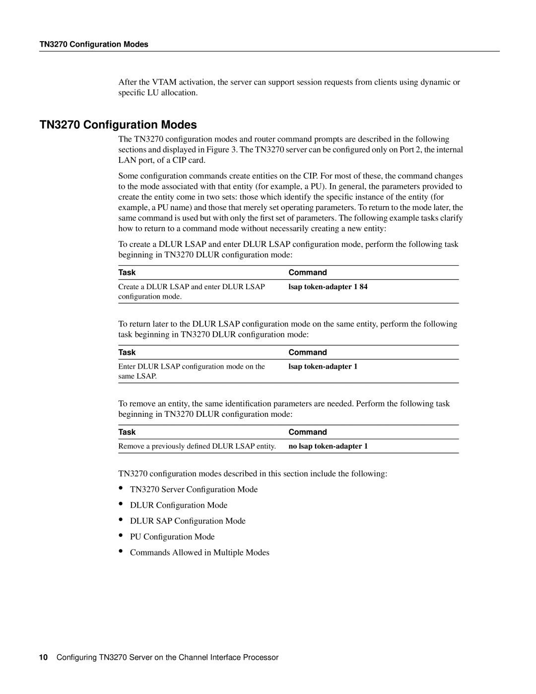 Cisco Systems 11.0 BT manual TN3270 Conﬁguration Modes, TN3270 Configuration Modes, Task Command 