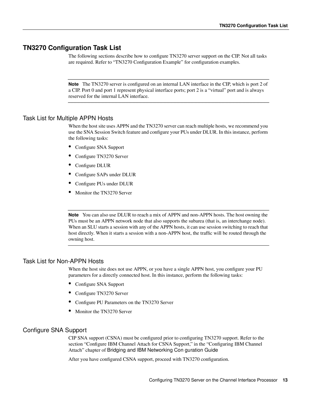 Cisco Systems 11.0 BT manual TN3270 Conﬁguration Task List, Task List for Multiple Appn Hosts, Task List for Non-APPN Hosts 