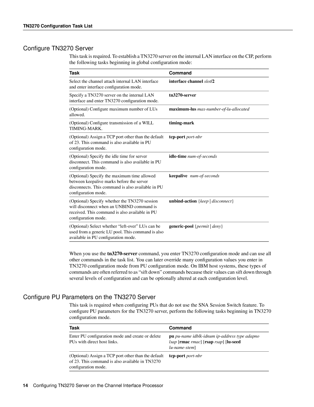 Cisco Systems 11.0 BT manual Conﬁgure TN3270 Server, Conﬁgure PU Parameters on the TN3270 Server 