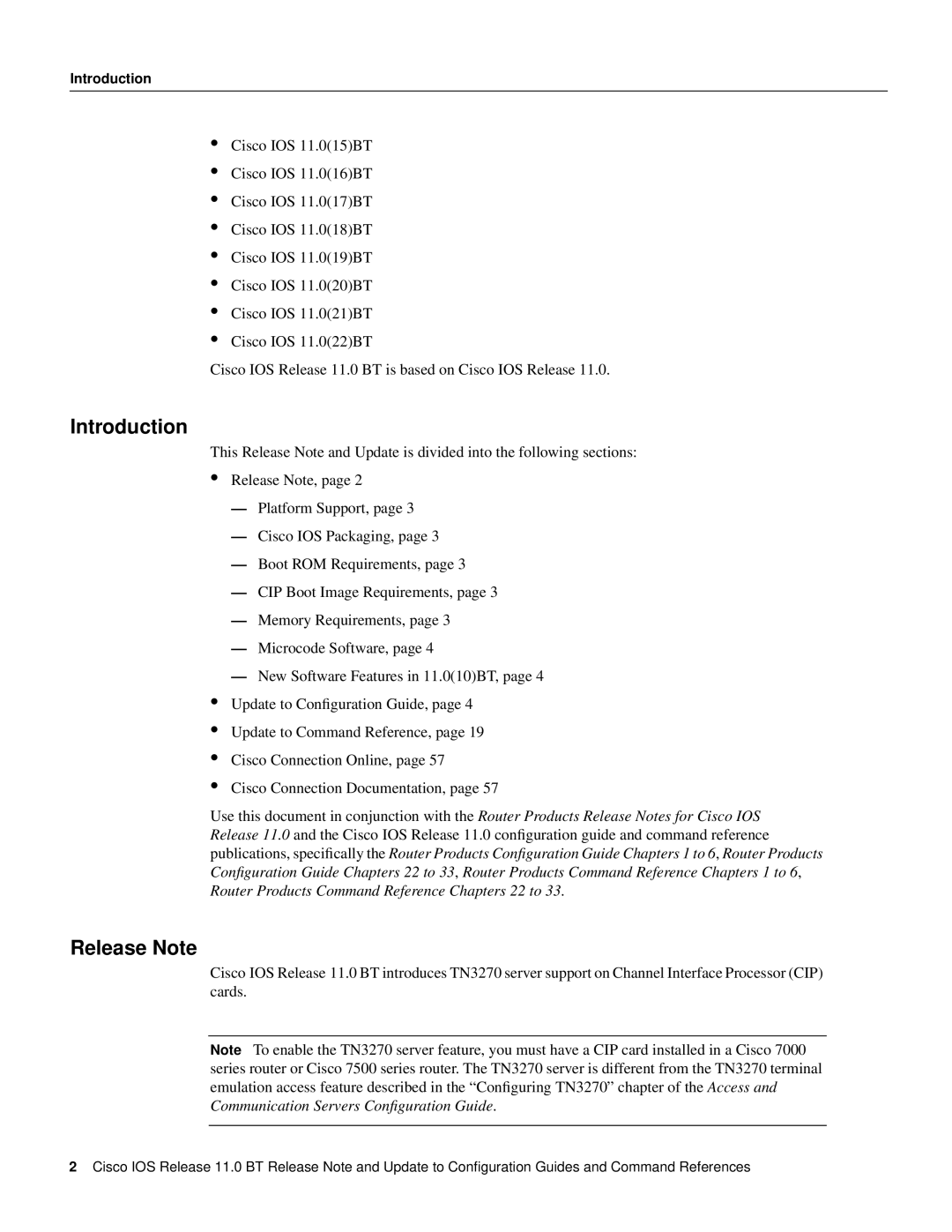 Cisco Systems 11.0 BT manual Introduction, Release Note 