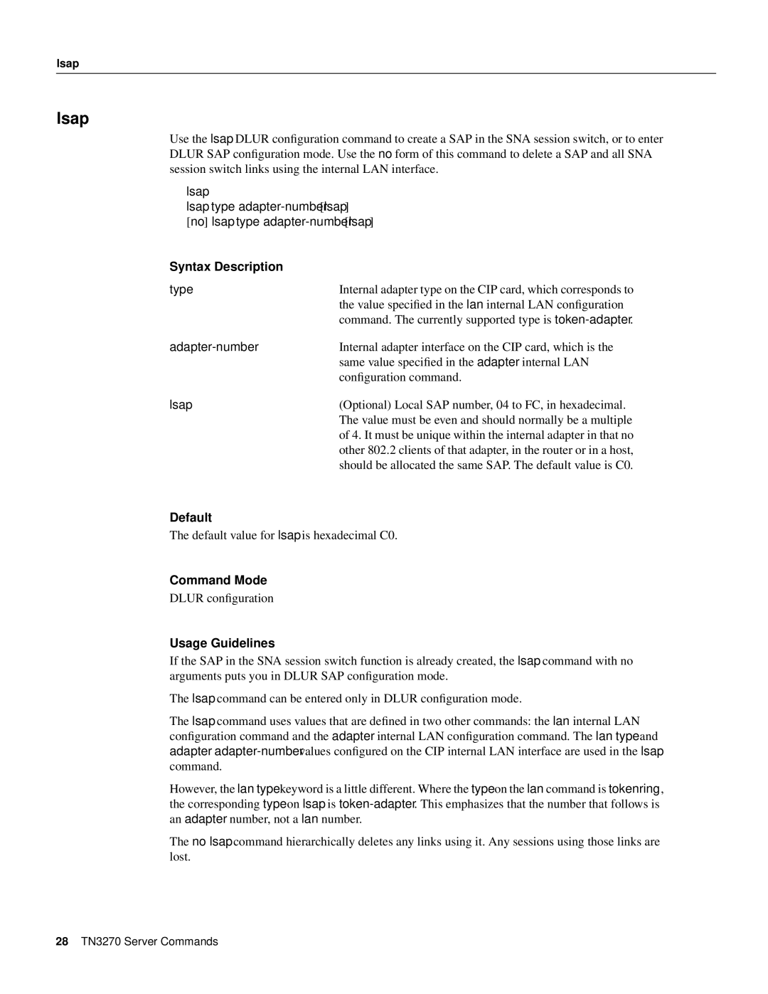 Cisco Systems 11.0 BT manual Lsap, Internal adapter type on the CIP card, which corresponds to 