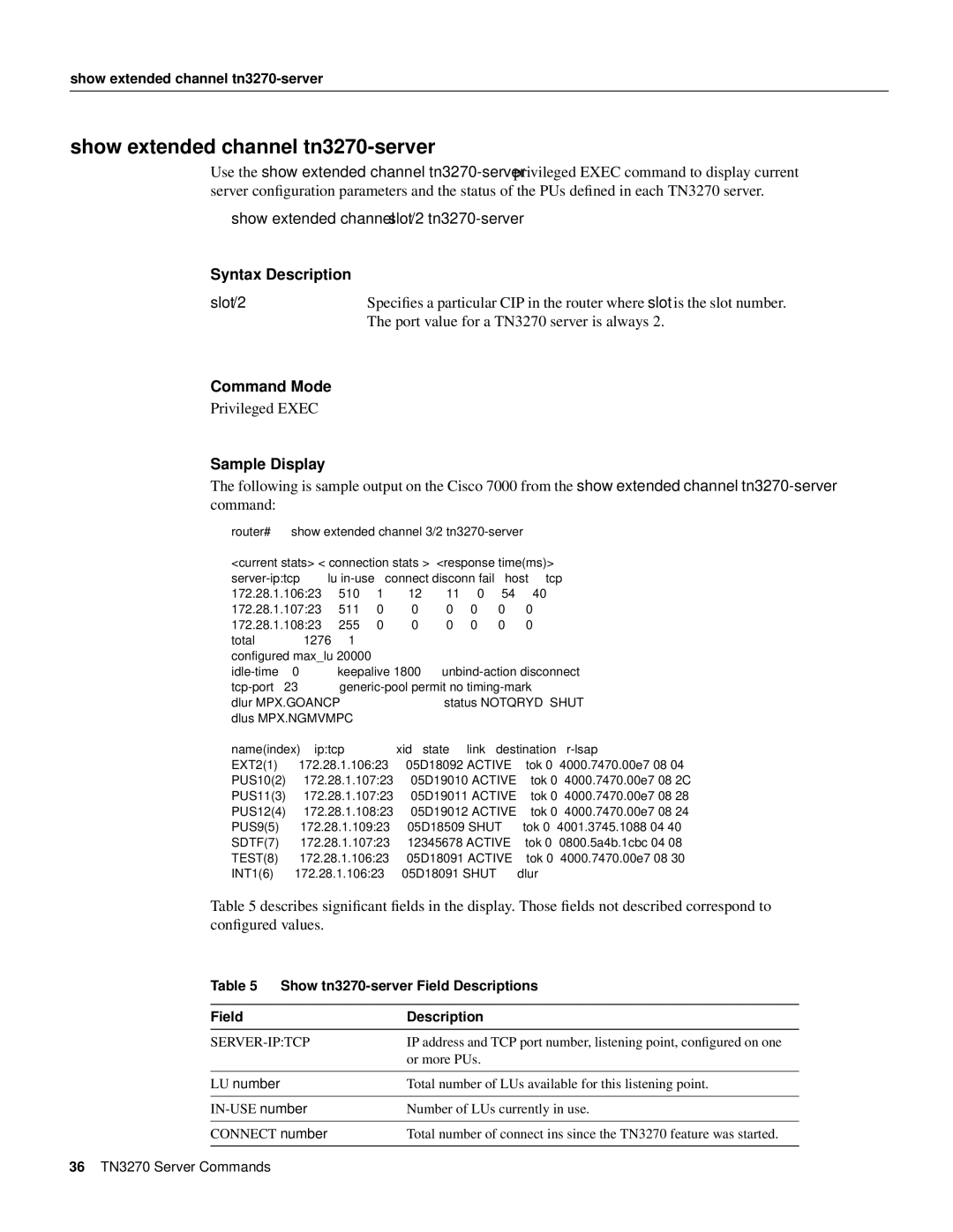 Cisco Systems 11.0 BT manual Show extended channel tn3270-server, Show tn3270-server Field Descriptions, LU number 