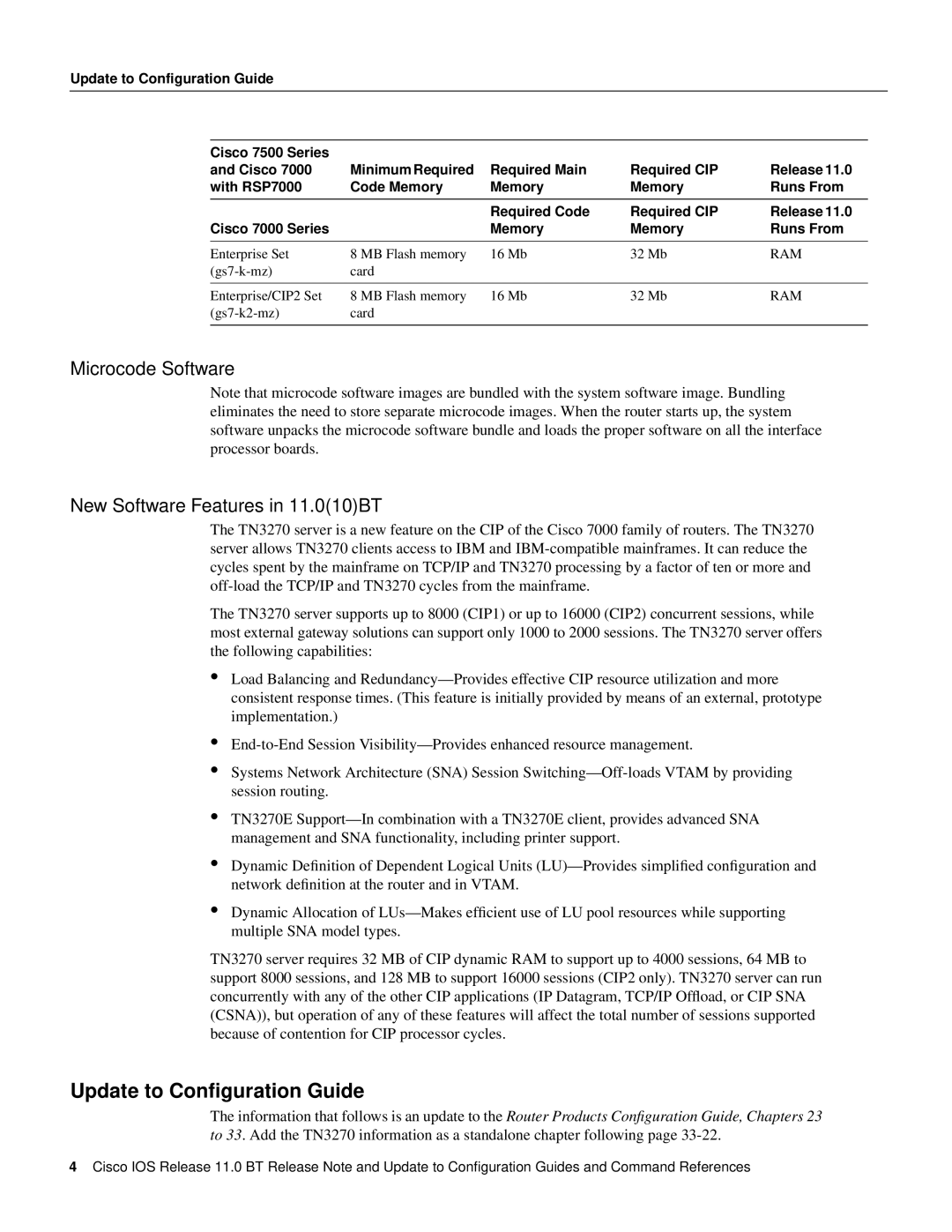 Cisco Systems 11.0 BT manual Update to Conﬁguration Guide, Microcode Software New Software Features in 11.010BT 