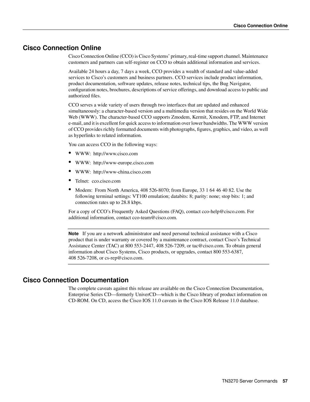 Cisco Systems 11.0 BT manual Cisco Connection Online, Cisco Connection Documentation 