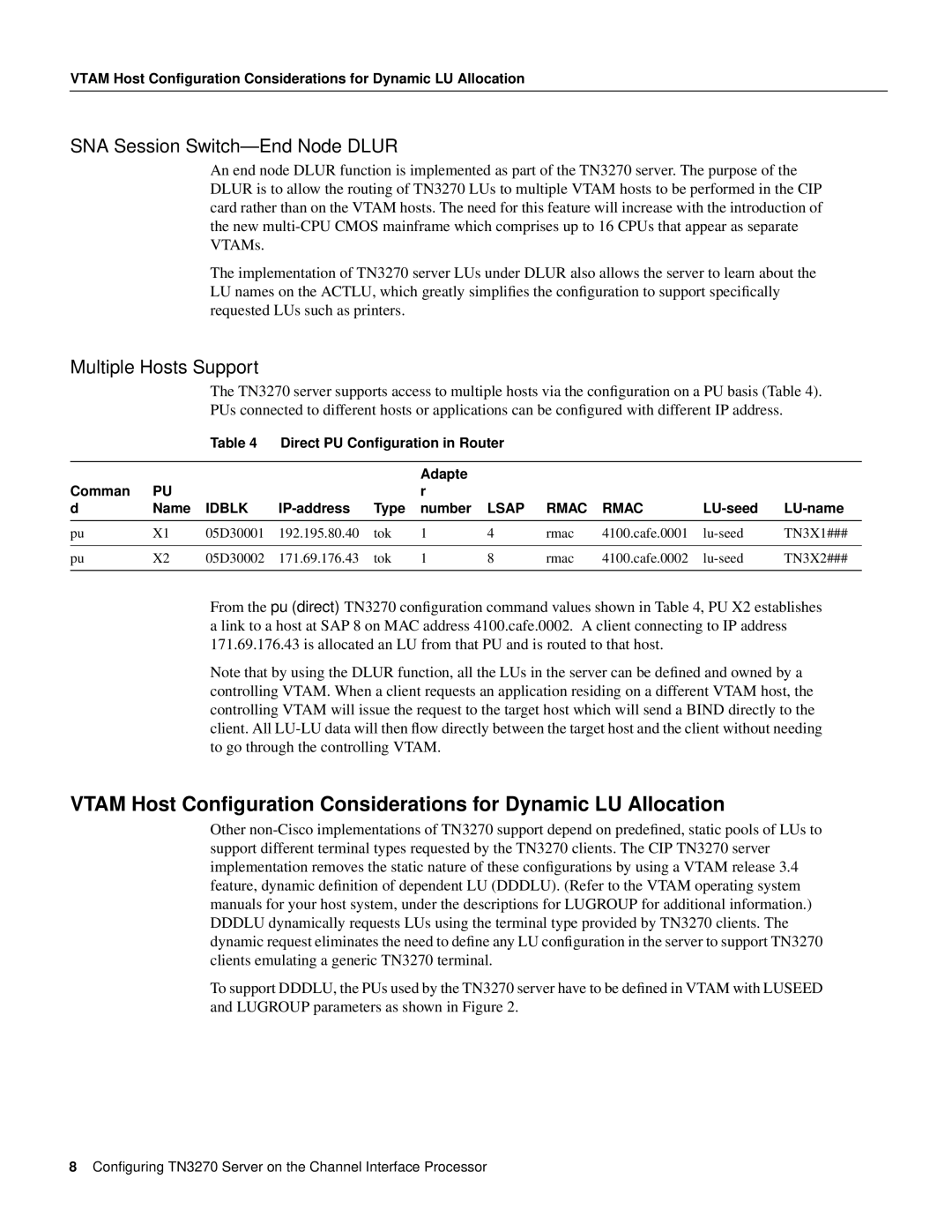 Cisco Systems 11.0 BT SNA Session Switch-End Node Dlur, Multiple Hosts Support, IP-address Type Number, LU-seed LU-name 